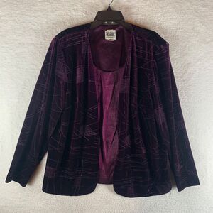 Vintage R&M Richards Womens Purple Velour Abstract Glitter Pattern Blazer Jacket